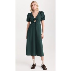 NWT Madewell Terri Poplin Cutout Puff-Sleeve Midi Dress in Dark Palm